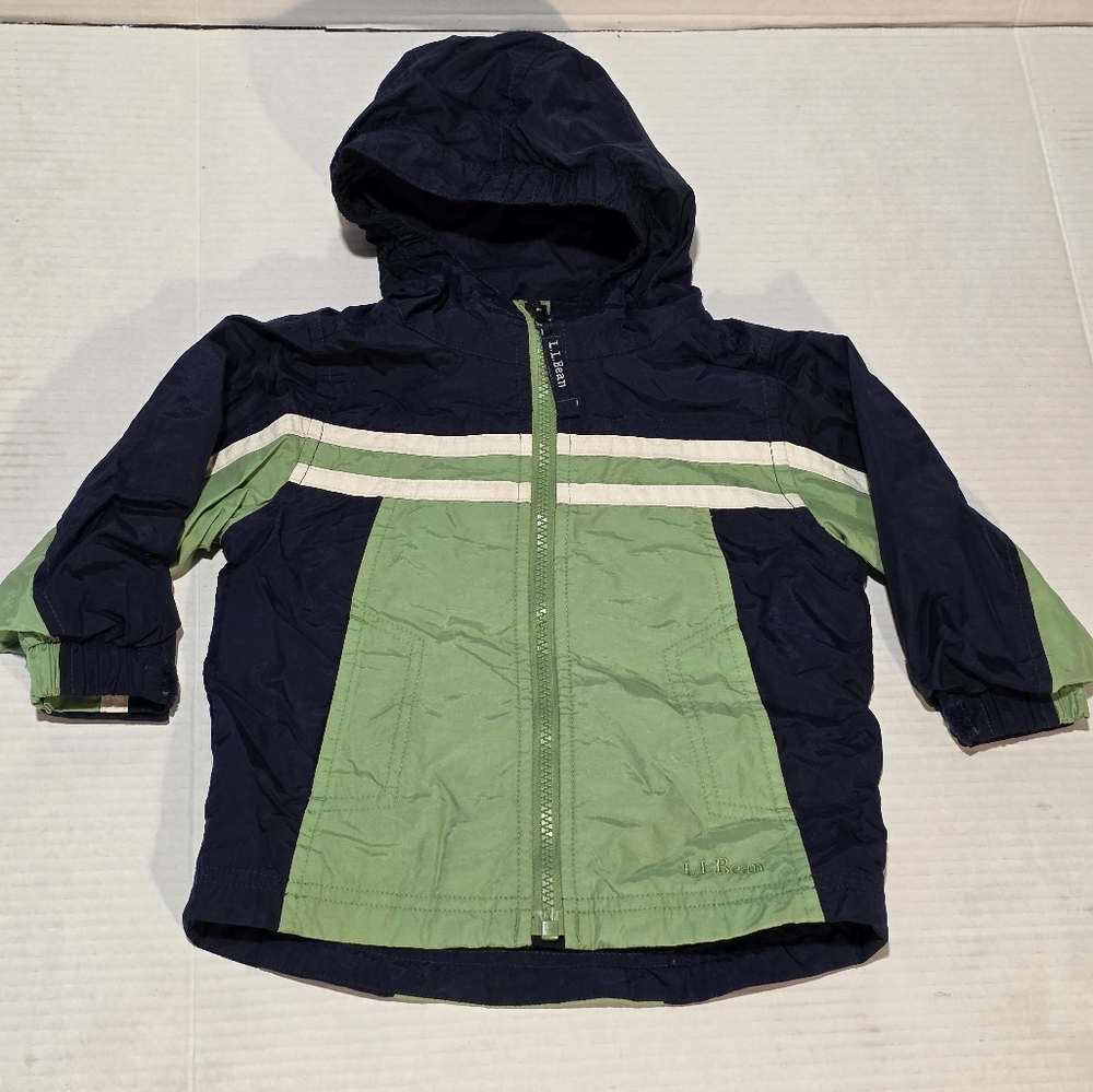 L L BEAN Toddler Rain Jacket Size 12-18 Month Lined Green Blue